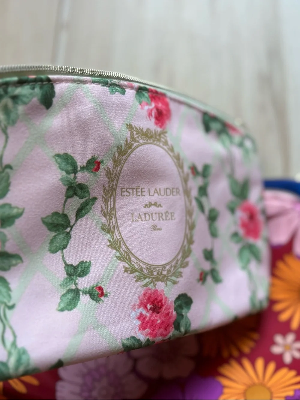 Estée Lauder Cosmetic Bag Bundle x Ladurée Floral Makeup Pouches Travel Case Set